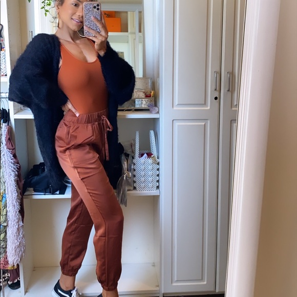 Rust Satin Joggers - Picture 4 of 7